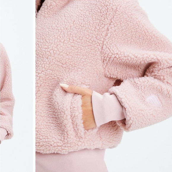 Fabletics Maeve Pink  Summit Teddy Jacket with High Collar and Cropped Design 🧸💖 - Picture 3 of 9